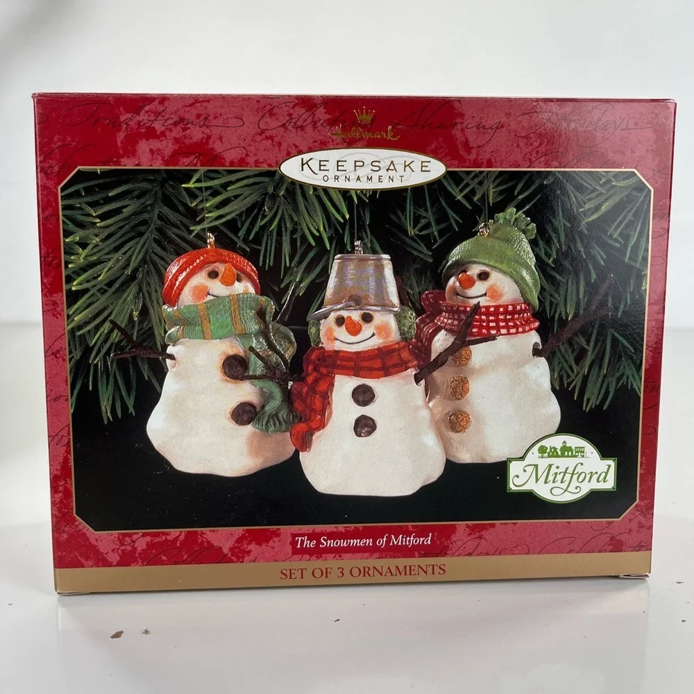 Hallmark Keepsake The Snowmen of Mitford‎ Set of 3 Ornaments Vintage 1999 NEW